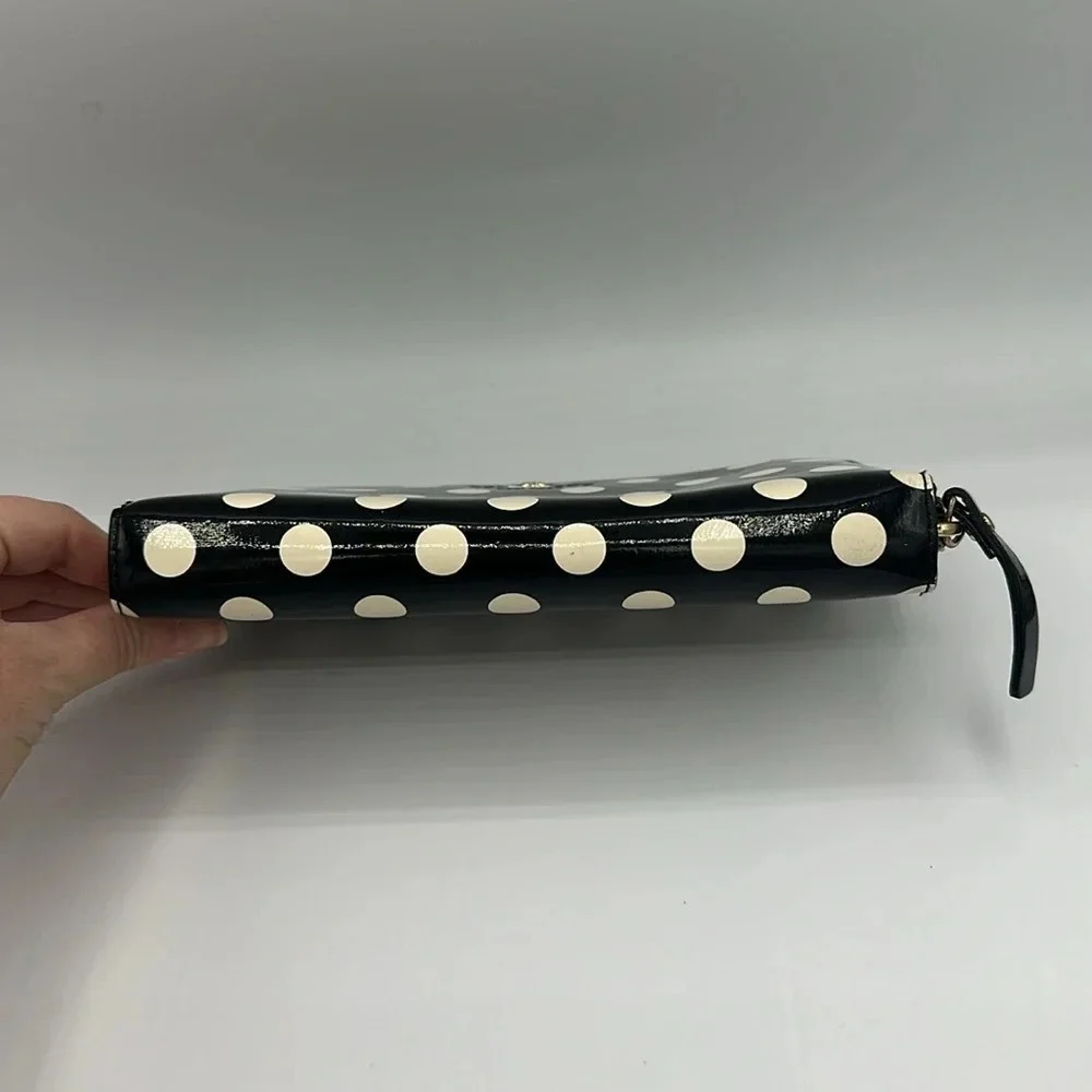 Kate Spade Carlisle Street Lacey Midnight / Cream polka dot zip around wallet